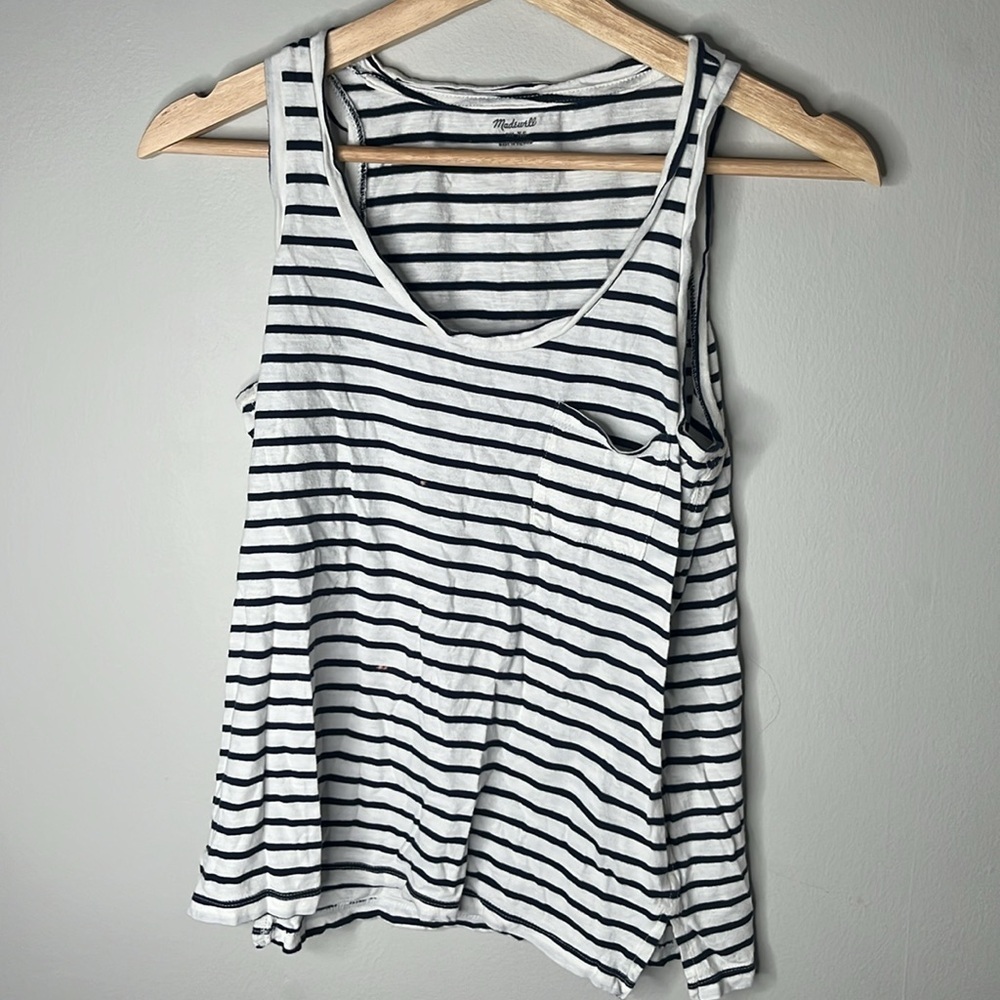 Women’s Madewell Size XS White Navy Striped Tank Top
